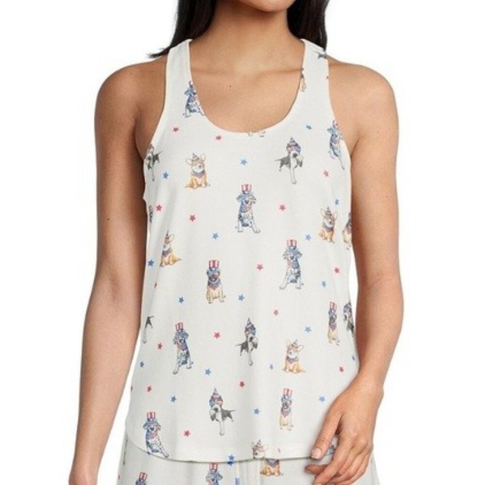 PJ Salvage Star Spangled Dogs Pajama Tank Top Peachy Lounge Sleep USA Size Small